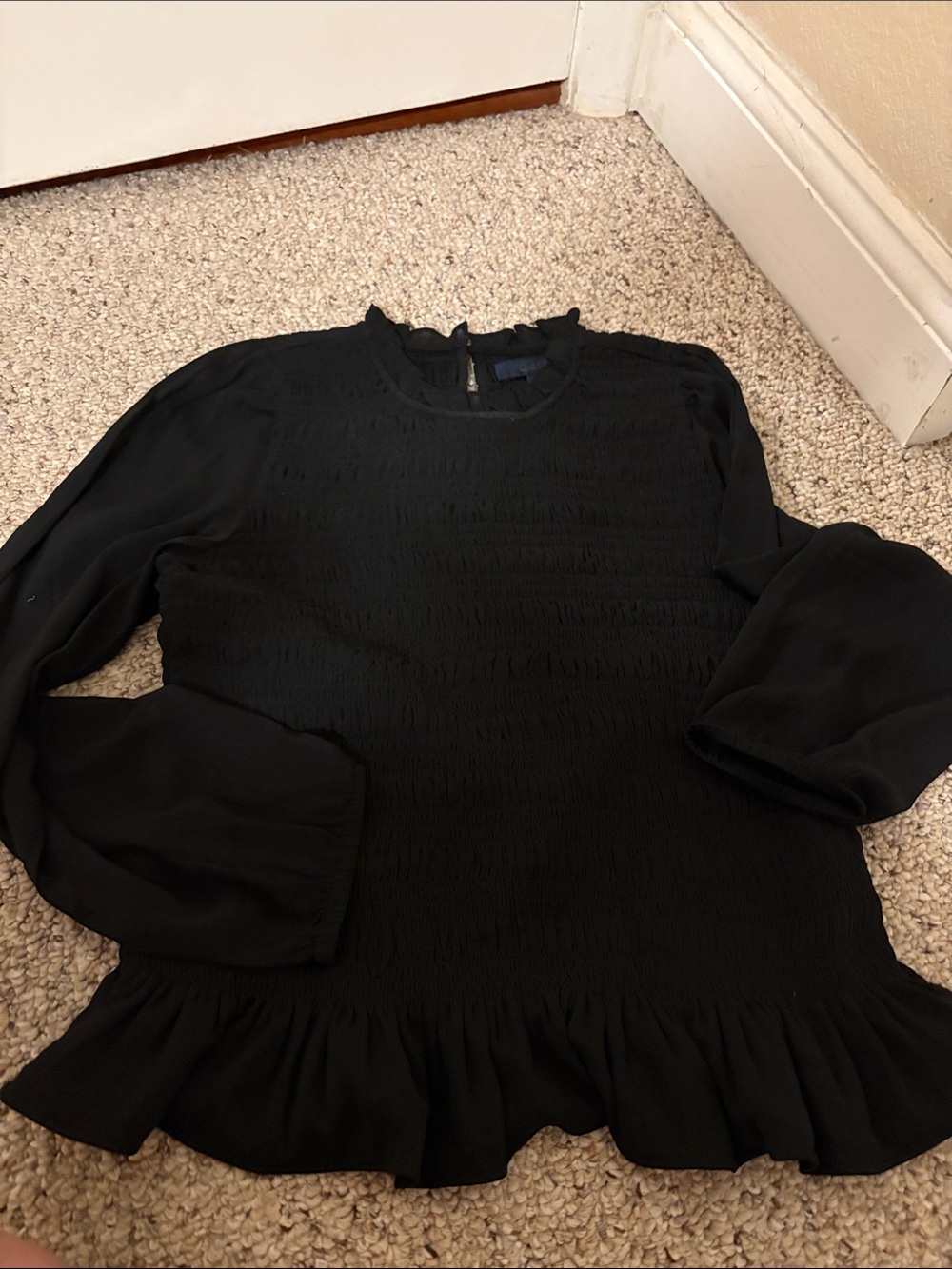 Black rouged long sleeve blouse